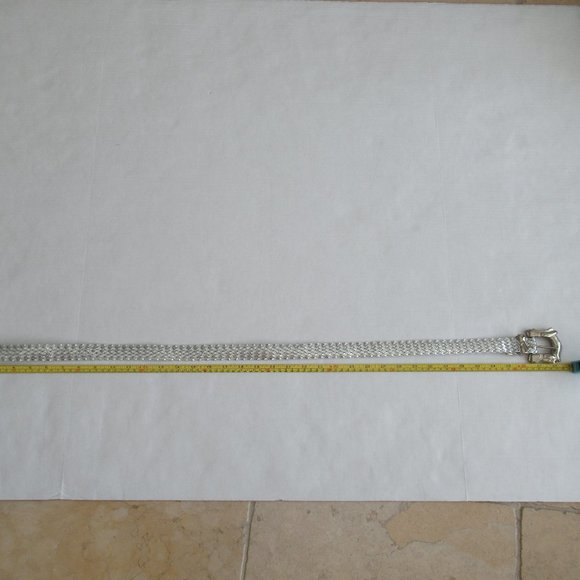 Braided Woven Leather Belt Silver Tone Hardware in Silver Color Size Small - Picture 6 of 9